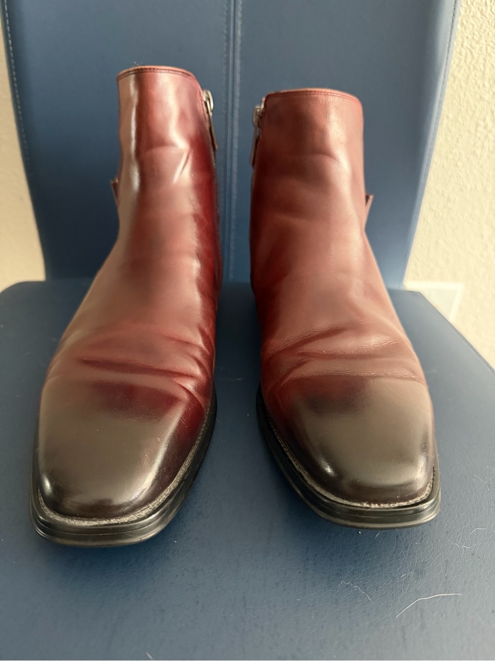 Karl Lagerfeld Men's Burgundy Leather Chukka Boots with Black Toe Cap